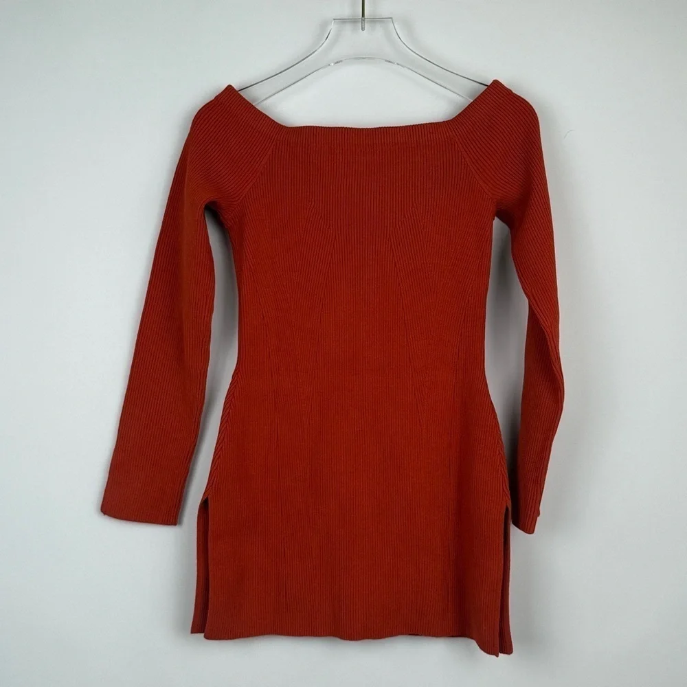 Veronica Beard Derick Off The Shoulder Ribbed Sweater Deep Orange Sz Small NWOT